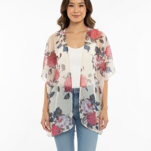 NWT Beige Cream Rose Kimono Wrap